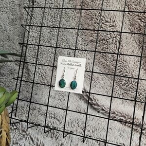 Handmade Sterling Silver Blue Elk Designs Blue Green Stone Oval Dangle Earrings